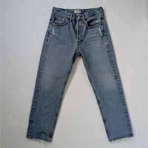 AGOLDE Parker Straight Jeans Women's 24 Blue Distressed 100% Cotton High Rise